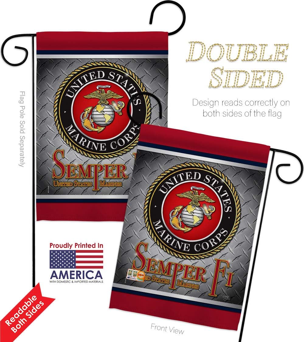 Semper Fi US Marine Garden Flags 2pcs Pack Armed Forces Corps USMC United State American Military Veteran Retire Official Small Decorative Gift Yard House Banner Double-Sided Made In USA 13 X 18.5
