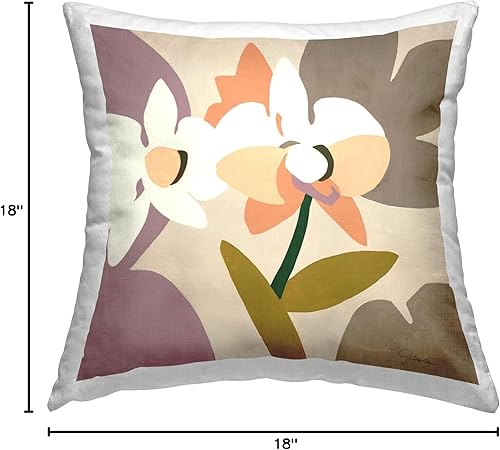 Miniatura 8 de Stupell Industries Liz Jardine - Almohada de diseño de orquídeas naranjas y moradas, 18 x 18 pulgadas, color beige