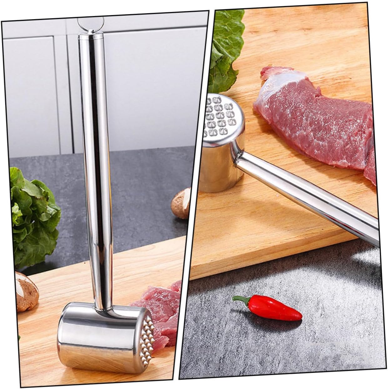 2pcs Stainless Steel Meat Tenderizer Hammer for Kitchen, Dual-sided Steak Pounder and Pork Mallet, Heavy-duty Cooking Tool for Beef and Poultry Preparation