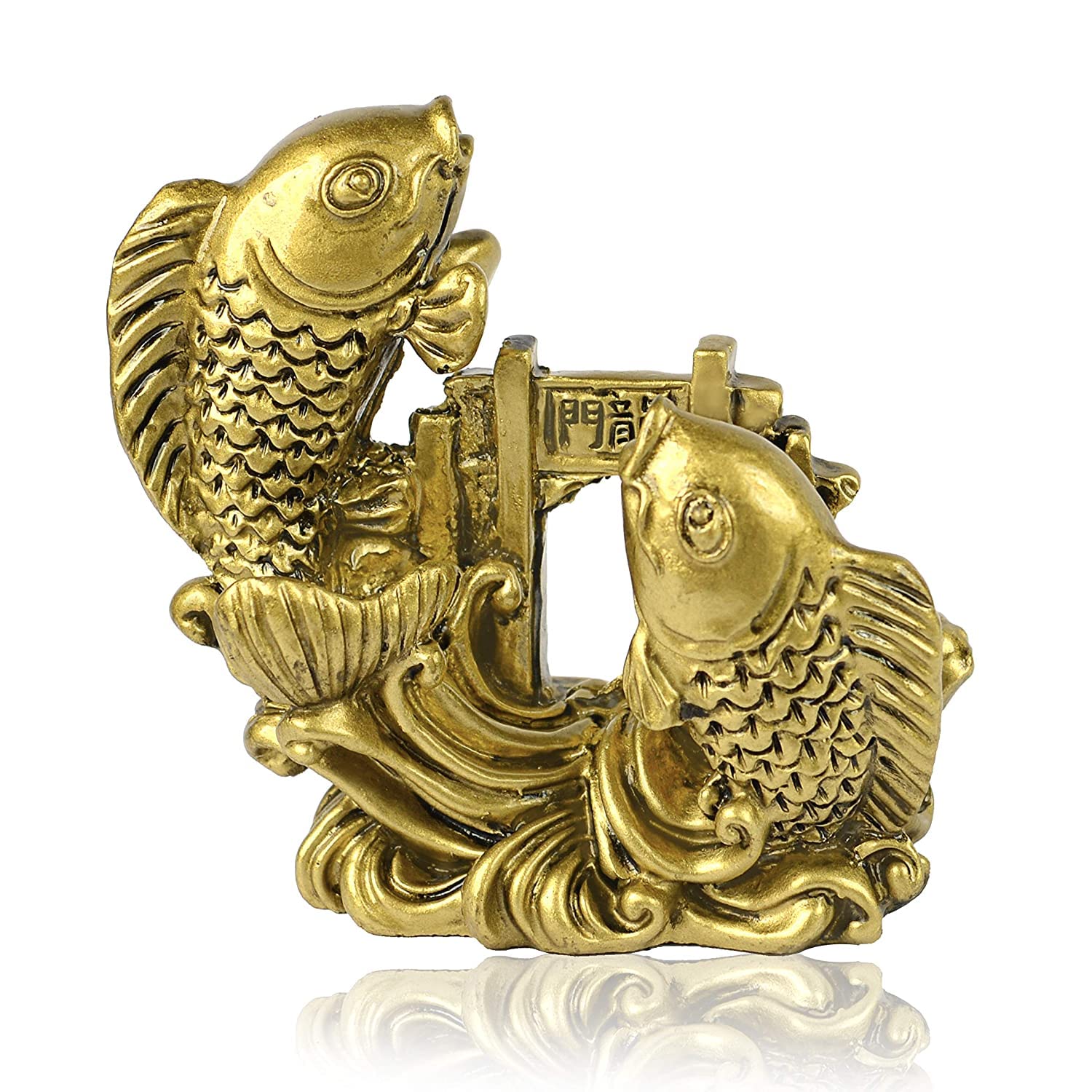 Polyresin Feng Shui Golden Fish Strong Wealth Symbol & Protects Mishaps Troubles Vastu Items Home & Office Length 4 x Width 2 x Height 4 Inch (Polyresin, Gold Pack of 1)