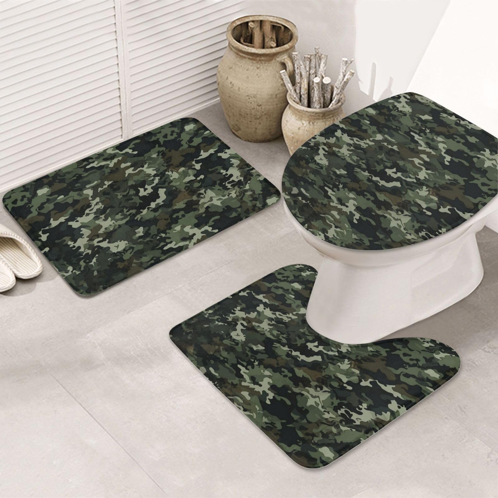Tapis de bain doux pour pieds au sec lot camouflage 3 pièces