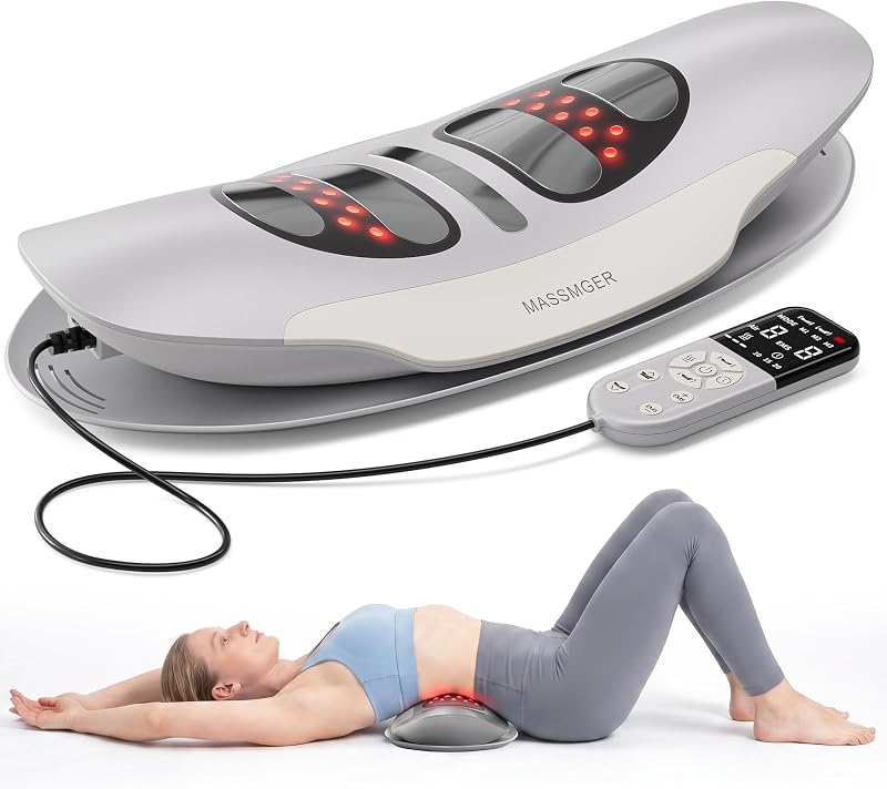 Dispositivo eléctrico de tracción lumbar, masajeador inteligente de espalda baja con calor | Tracción de bolsa de aire doble, 8 niveles de altura, control de función independiente, ajuste ergonómico, temporizador automático, protección contra sobrecalentamiento
