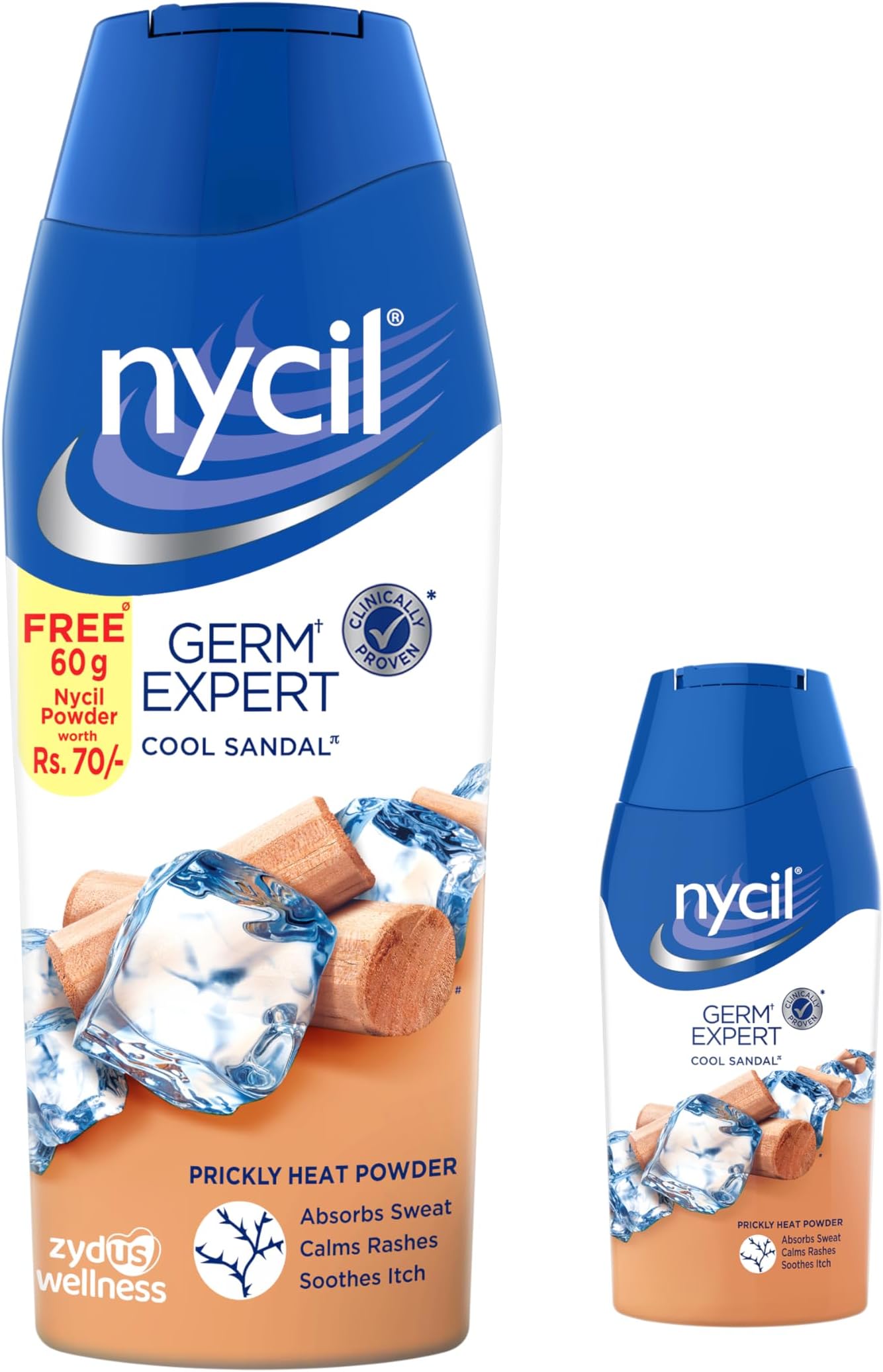 Germ Expert Cool Sandal Prickly Heat Powder, Clinically Proven Anti-Bacterial Formula with Sandalwood to Absorb Sweat, Calm Rashes and Soothe Itch for Summer Skin Relief, 150g + 60g Free