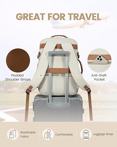 Miniatura 6 de LOVEVOOK Mochila de viaje para mujeres y hombres como artículo personal aprobado por vuelo, equipaje de 40 L, Beige, Mochila de viaje, mochila de