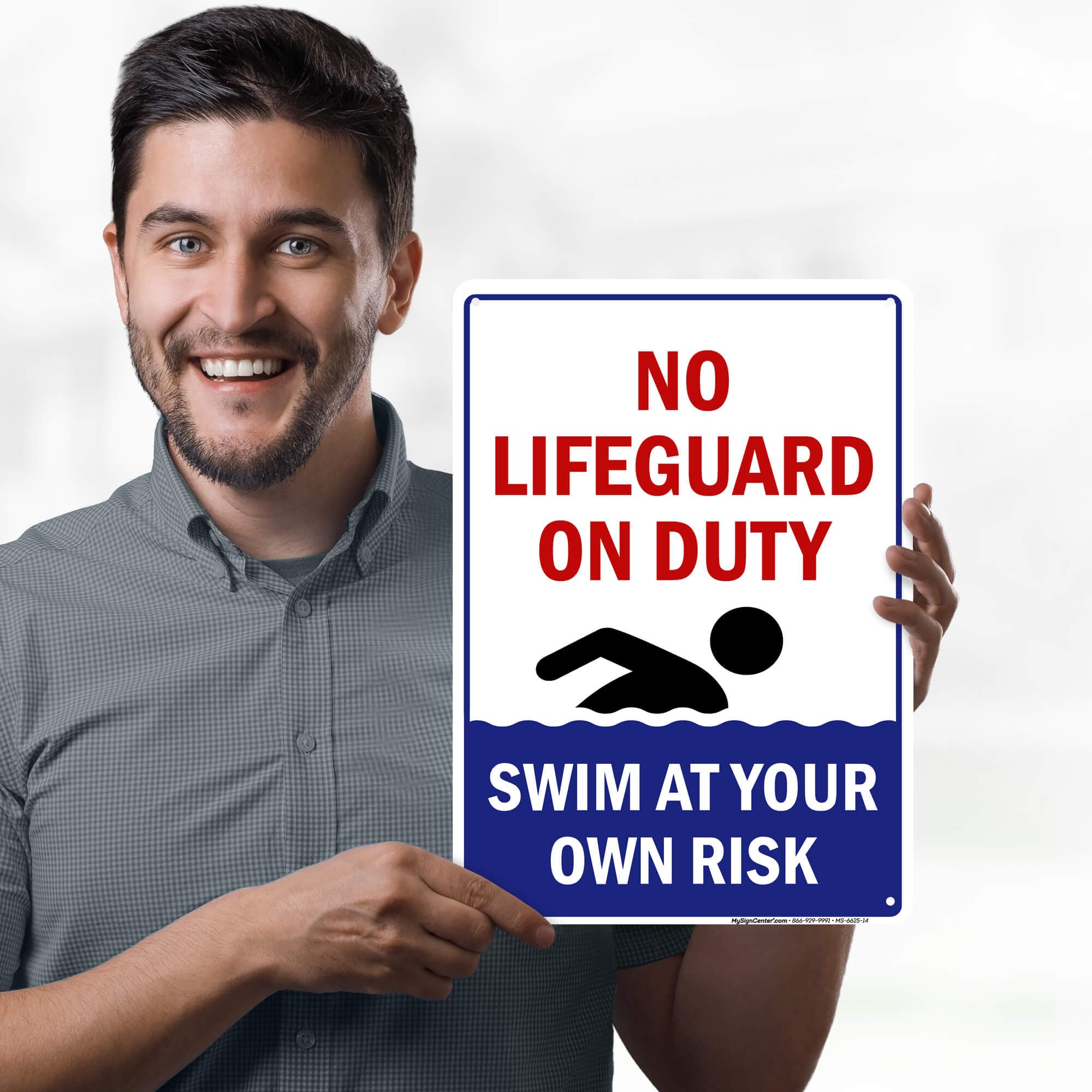 No Lifeguard On Duty Sign, 10x14 Inches, Rust Free .040 Aluminum, Fade Resistant, Made in USA by My Sign Center