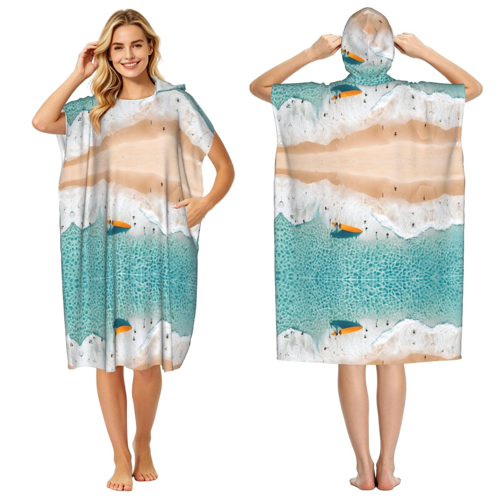 ESNAIUVCD Romantic Beach Print Changing Robe, Hooded Towel Poncho For Swimming Pool, Beach,Quick Dry & Light Weight Towelling Poncho For Adults Women Men