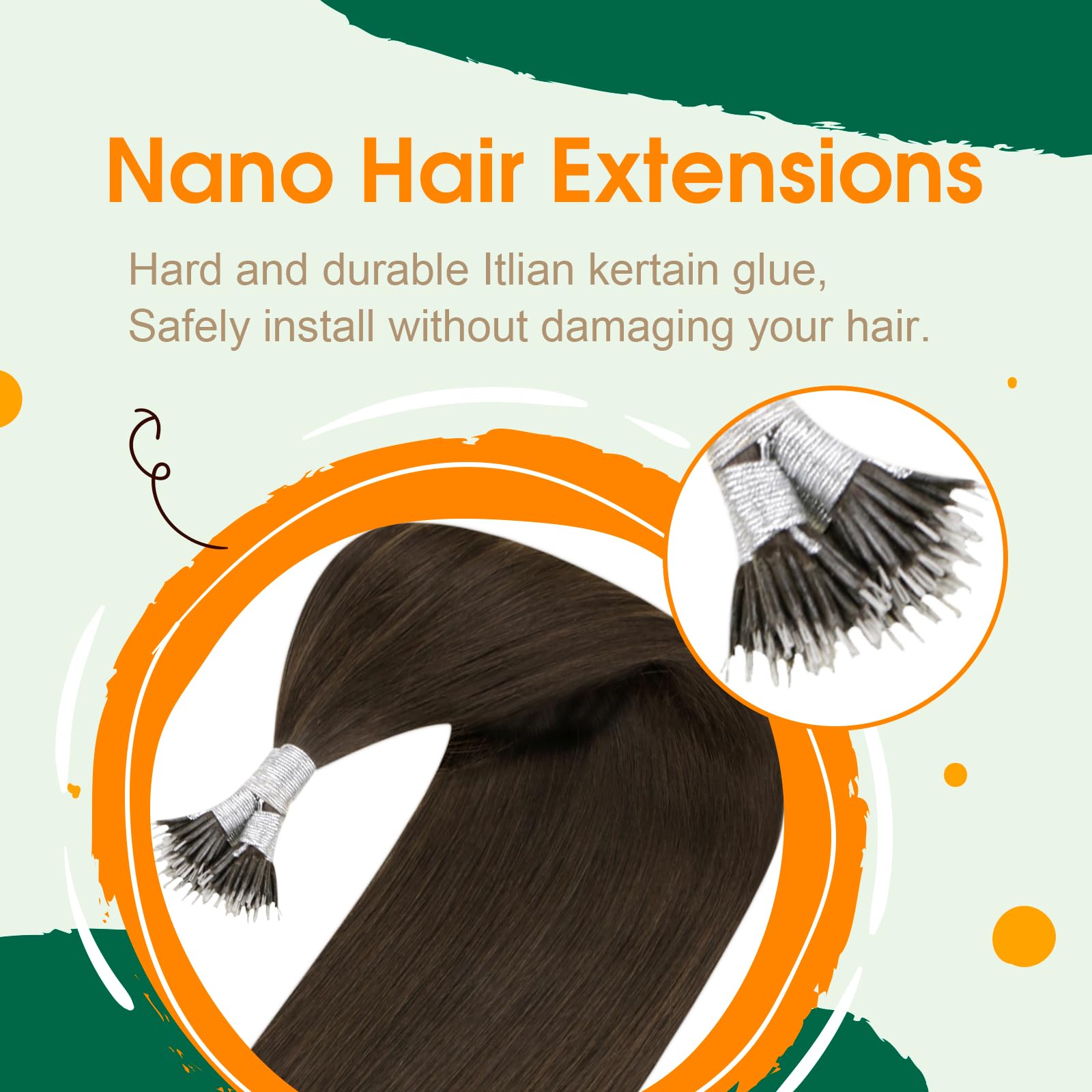 Easyouth Brown Nano Ring Extensions Human Hair Darkest Brown Nano Beads Hair Extension Nanoring Hair Extensions Natural Remy Thick Ends 16 Inch 50g/50s #2 - Image 3