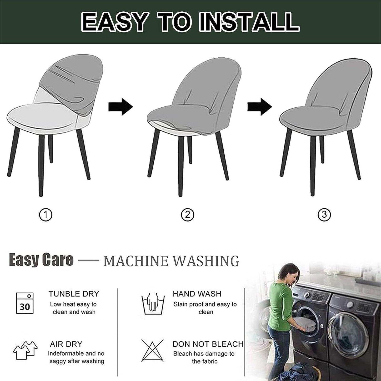 Leomix Funda elástica para Silla de Comedor, Fundas para sillas con Respaldo Curvo, Funda para Silla Decorativa sin Brazos, para Sala de Estar, Dormitorio, Oficina en casa, tocador,L,6pack