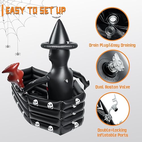 Miniatura 5 de Enfriador inflable de Halloween, enfriador de bebidas grande de Halloween para fiesta de Halloween, 43 pulgadas, brujas, ataúd inflable, barra de