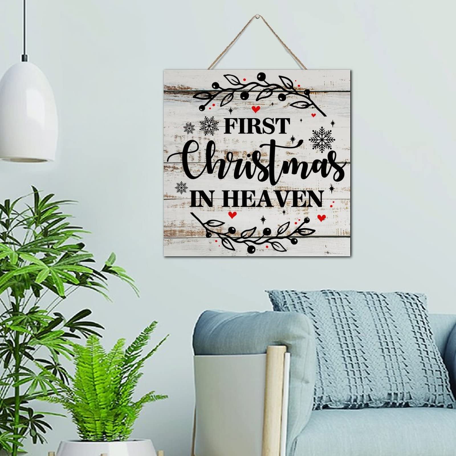 Panneau commémoratif en bois First Christmas in Heaven plaque décorative murale de chambre