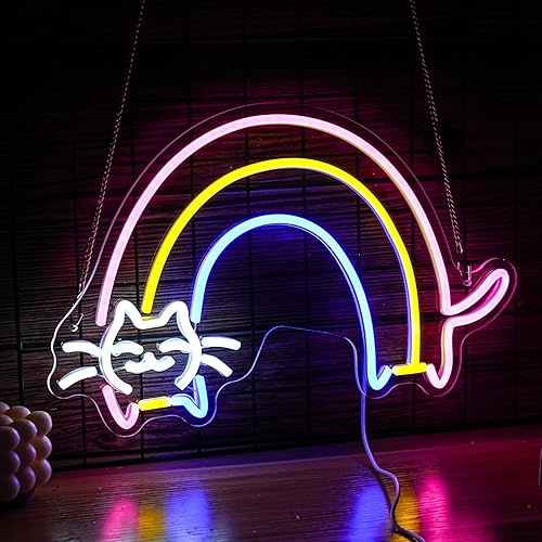 Miniatura 2 de Letrero de neón con diseño de gato y arco iris, con luz LED con USB, regulable, colorido, arco iris, luz de neón para dormitorio, habitación de