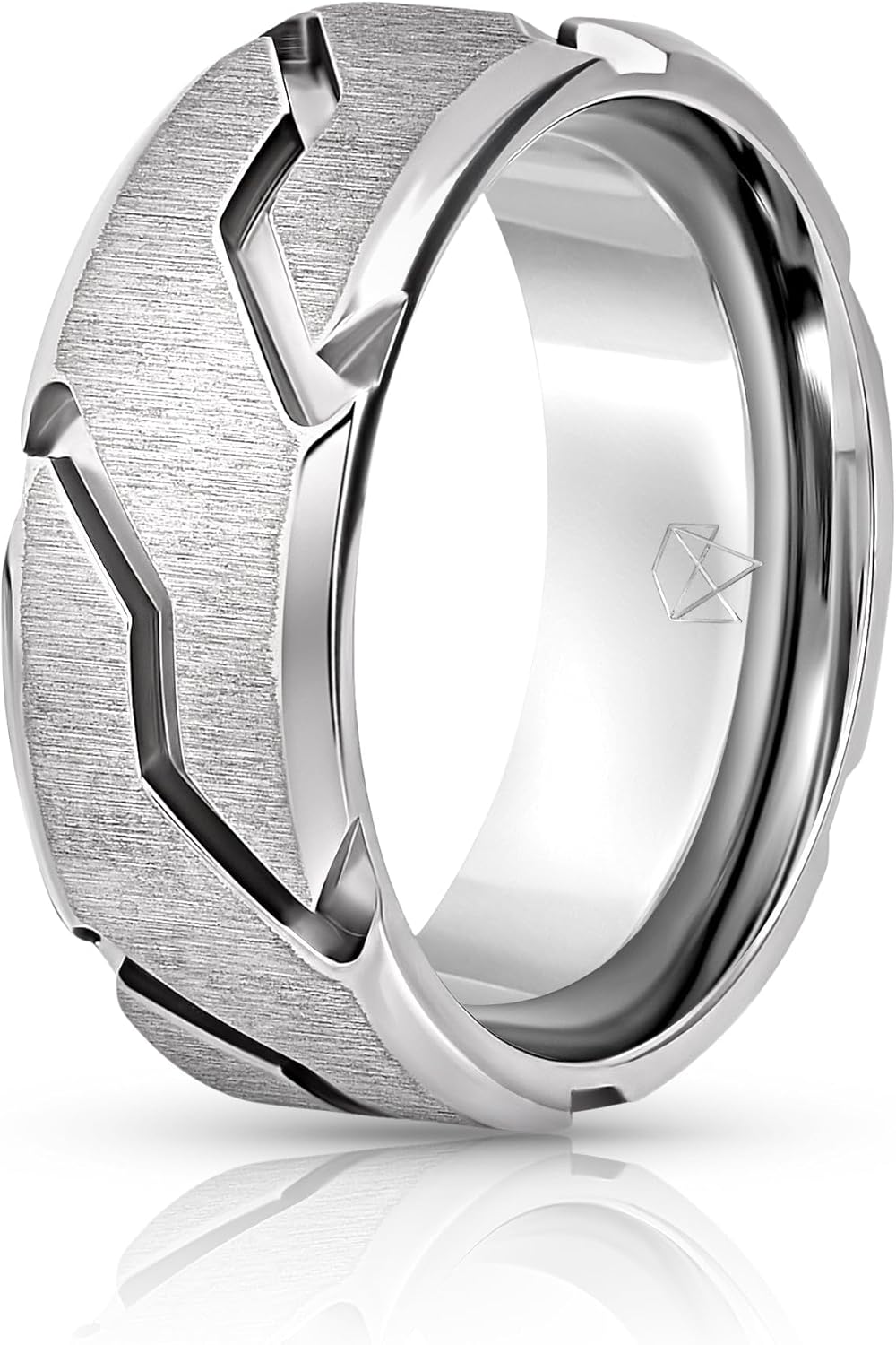 EMBR Titanium Striker Band: 8mm Brushed Titanium Ring with High Polish Beveled Edges, Bold Exterior Engraving, Lightweight Comfort Fit Jewelry for Men – Durable Wedding Band for Daily Wear