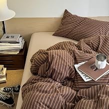 Duvet Cover Set Twin Size Brown Striped Bedding Set for Girls Boys,Modern Back to School Duvet Cover Kids with Zipper Closure and 1 Pillowcase