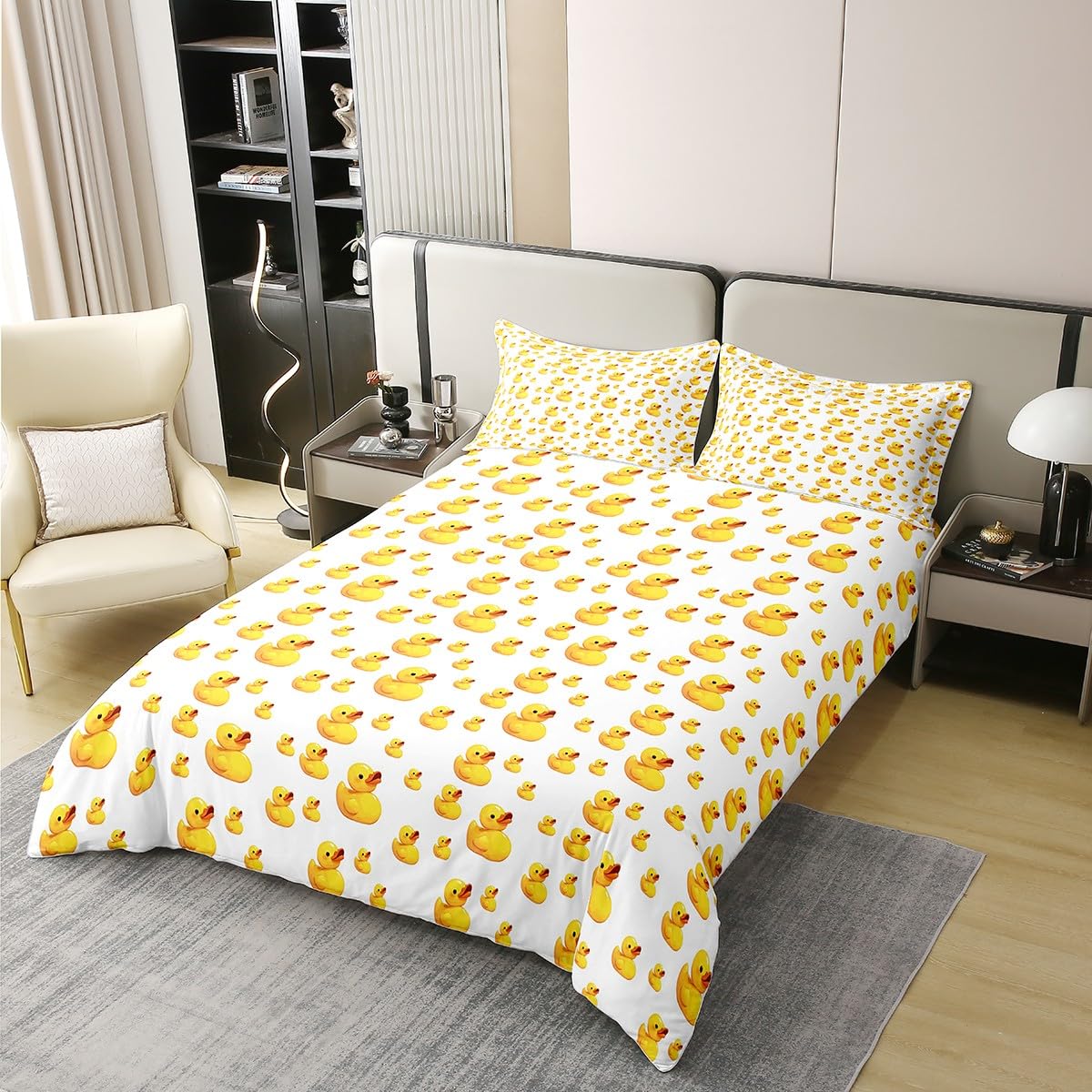 Homewish 100% bawełna śliczne kaczki super king poszewka na kołdrę dzieci kreskówka kaczka poszewka na kołdrę śmieszne żółte gumowe kaczki zestaw pościeli kawaii gumowa kaczka zestaw pościeli dla
