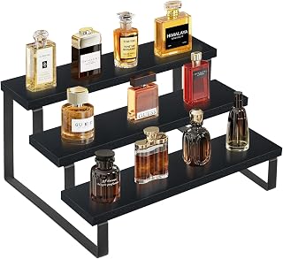 YINMIT Wooden Display Riser Stand, Tiered Perfume and Cologne Organizer Stand, 3 Tier Spice Rack Organizer, Rustic Display Shelf for Candles (3 Tier-11.8 in)