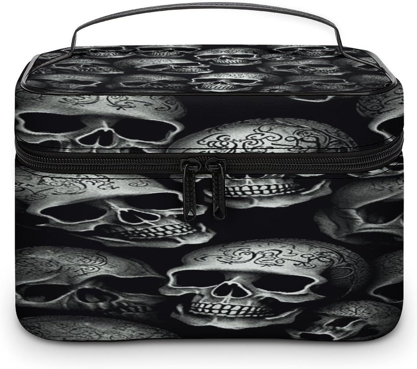 Black Skull Makeup Bag with Handle Fashion Portable Travel Toiletry Bag Exquisite Large Capacity Cosmetic Bags Lightweight Travel Accessories Storage Bags for Women