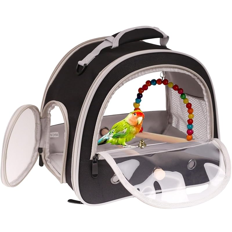 Caixa de Transporte para Aves com Janelas Transparentes e Brinquedos FOCZZU Black 30,48 x 17,78 x 30,48 cm