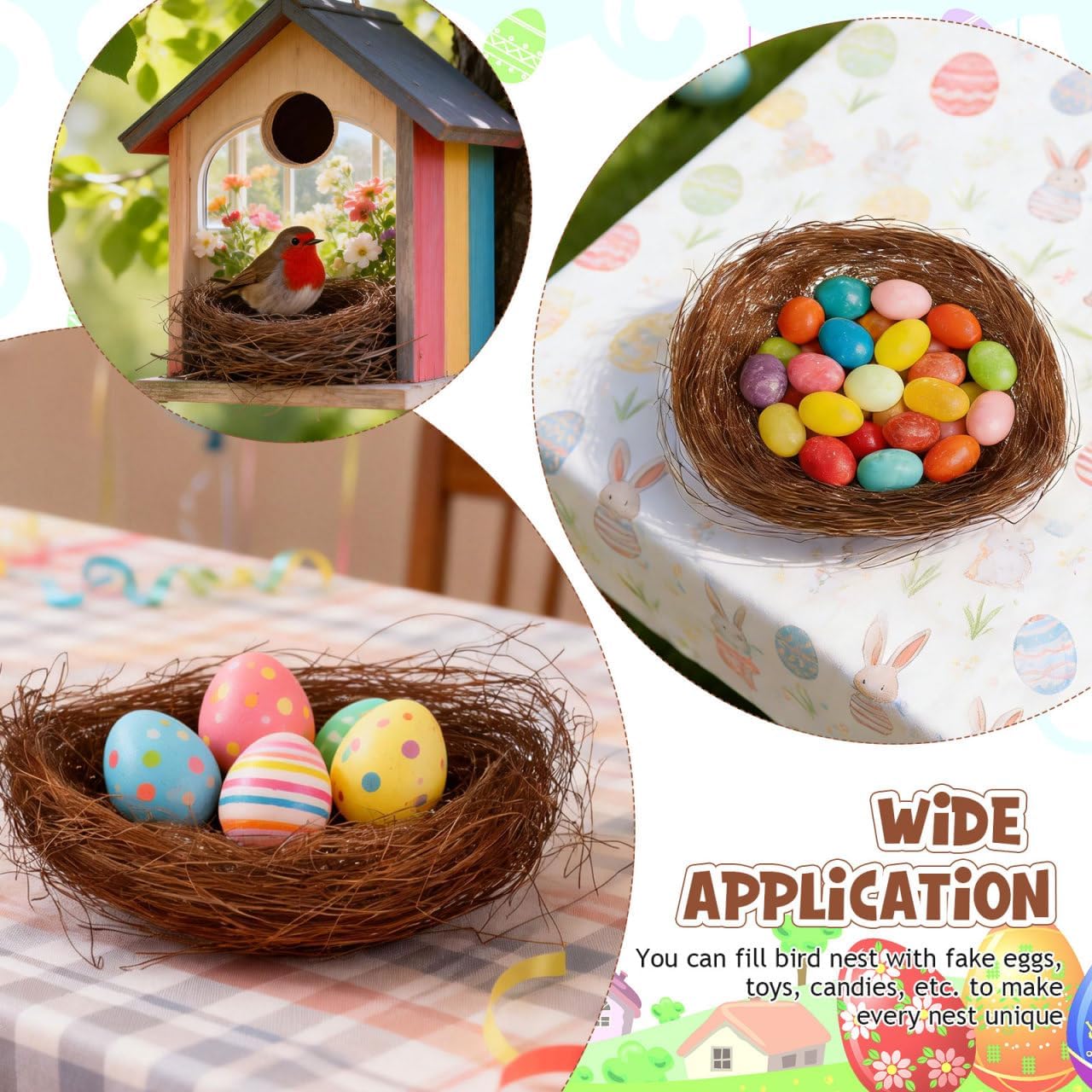 16 pcs Artificial Bird Nests 4.72 X 4.72 X 1.96 in Rustic Birdcage Decor for Easter Displays Garden Scenes Home Photography Props and DIY Craft Fillers image 5