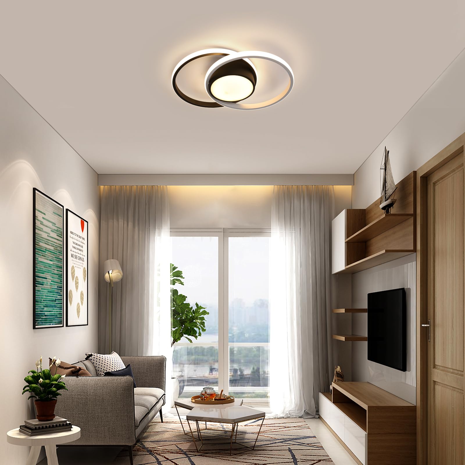 Comely Lampa sufitowa LED, okrągła lampa sufitowa 42W, nowoczesna lampa do przedpokoju, łazienki, kuchni, salonu, naturalne światło 4500K, średnica 40 cm, czarna i biała