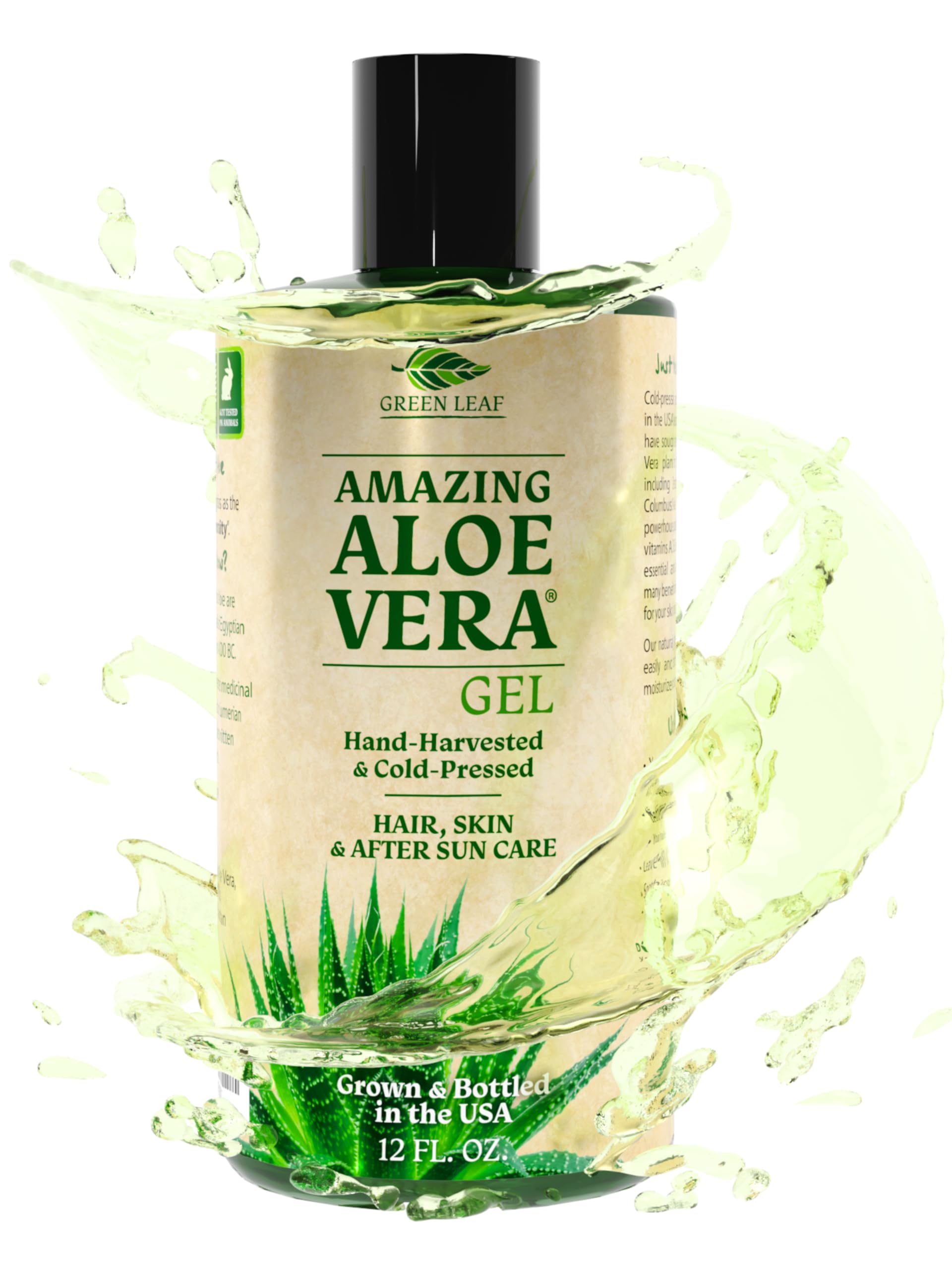 Green Leaf Naturals Amazing Aloe Vera Gel - Freshly Cut, 100% Pure Aloe, Premium Quality, Vegan, Unscented - Natural Sunburn Relief, After Shave, Skin