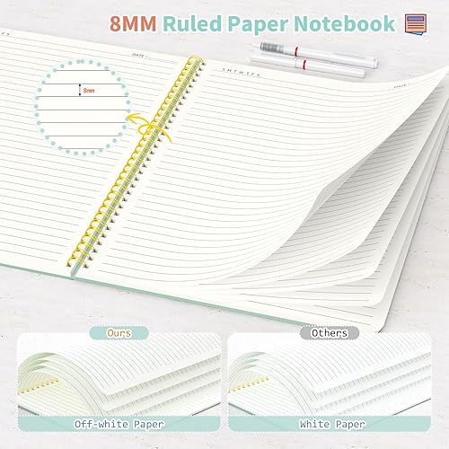 Miniatura 3 de Umriox Paquete de 4 cuadernos rayados en espiral, 160 páginas de 8.5 x 11 pulgadas, cuaderno de espiral a rayas universitarias con pestañas