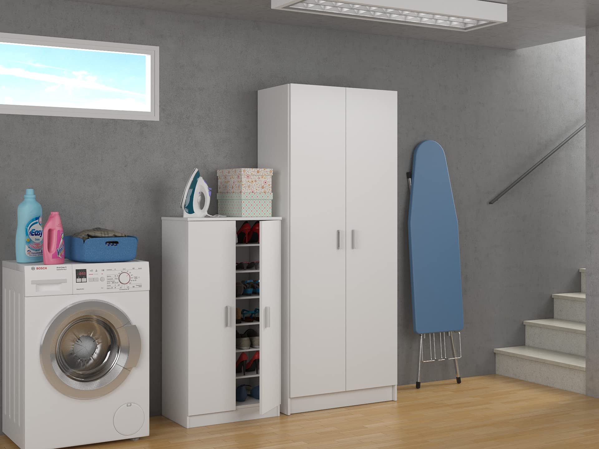Mobelcenter - Armario Multiusos 2 Puertas - Armario Auxiliar con Escobero - Acabado Color Blanco - Medidas: Ancho: 73 cm x Fondo: 37 cm x Alto: 180 cm - (1231)