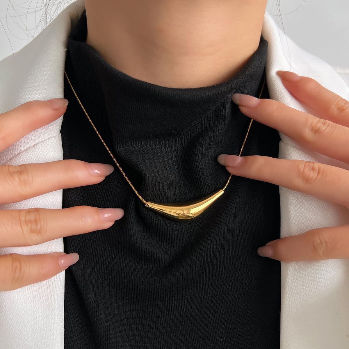 Stailess Steel Metal Curved Bar Tube Pendant Necklace for Women Dainty Snake Chain Statement Necklace Chunky Horizontal Round Tube Choke Necklaces - Image 2