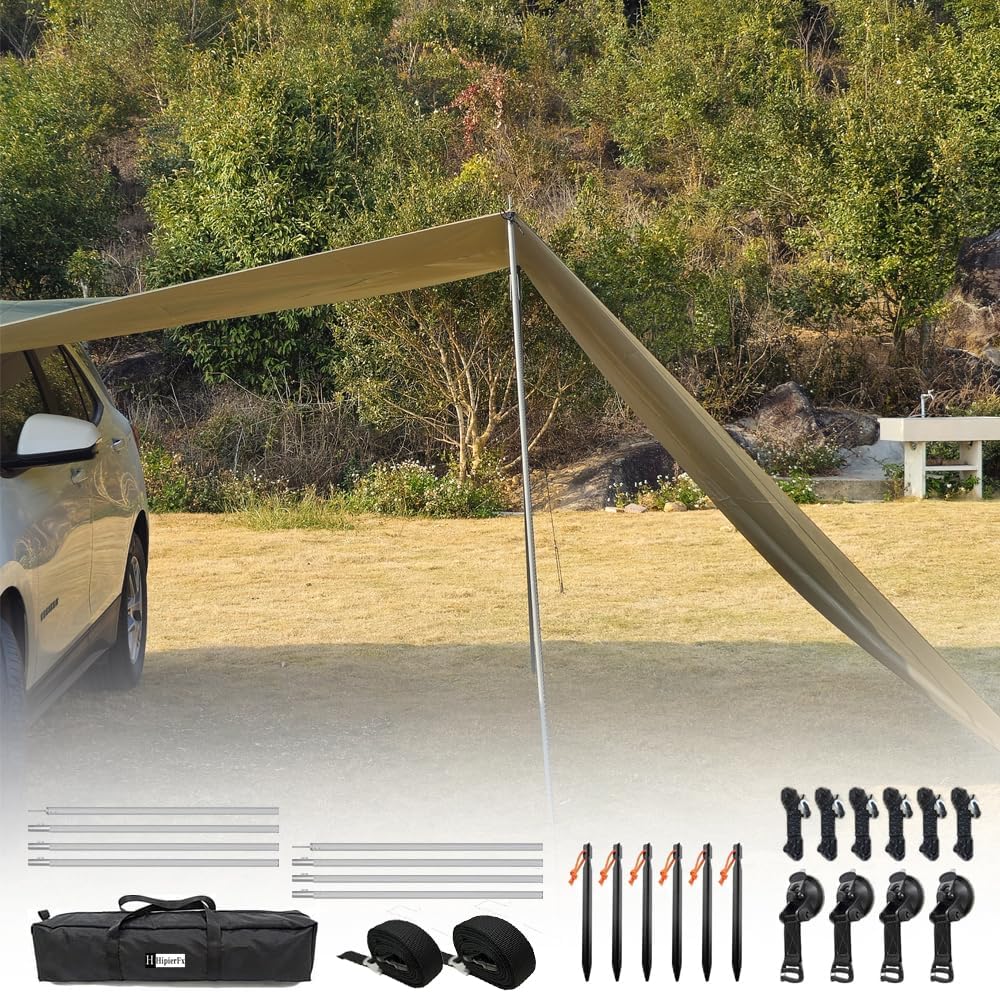 10x16 ft Car Side Awning with Pole Outdoor Camping Tent Tarp Waterproof Canopy Shade Sun Shelter (Olive Green) 10x16 ft Car Side Awning with Pole Outdoor Camping Tent Tarp Waterproof Canopy Shade Sun Shelter (Olive Green)