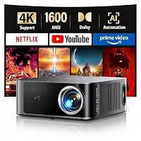 Proiettore 4k【Netflix Ufficiale/1600 ANSI/36W Dolby Audio】Proiettore Wifi 6 e Bluetooth