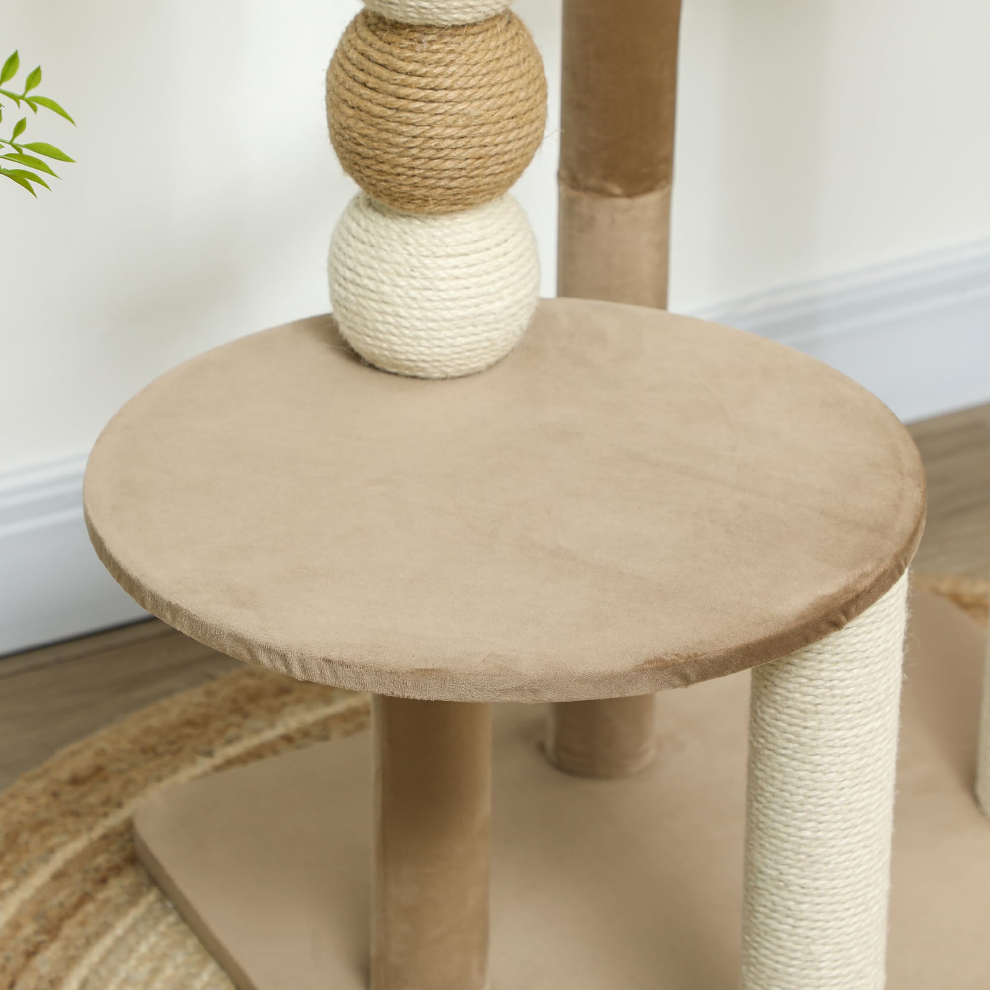 PawHut Kratzbaum 86 cm mit Sprungplattform für Katzen bis 7 kg Kaffee | Katzenbaum, Bett, Spielball, Katzenkratzbaum mit Jute-Kratzsäulen