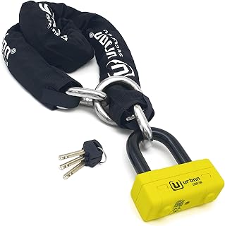 Urban UR74120L Heavy Duty Chain Lock with Ring ø13mm/0.51in + Mini U Disc Lock, High Security SRA Approved, 120cm/3.9ft Extra Length, Multi-Function Brake Anti Theft for Anchor, Motorcycle, Parking