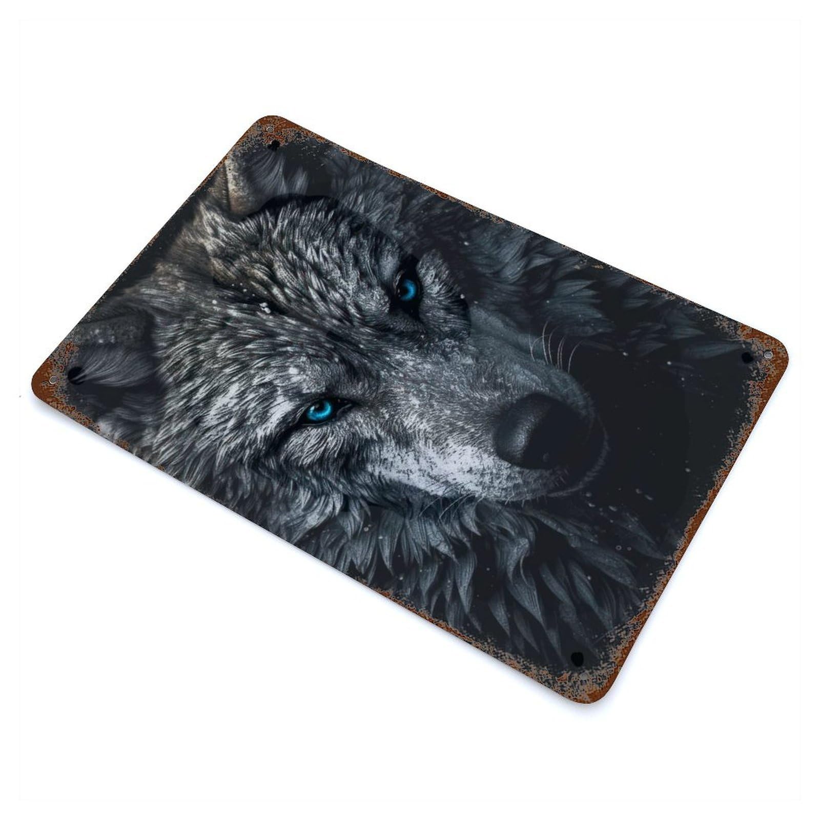 White Wolf Portrait Decorative Tin Sign 11.8"x7.9", Ideal for Cafe, Home Bar And Lounge Decor