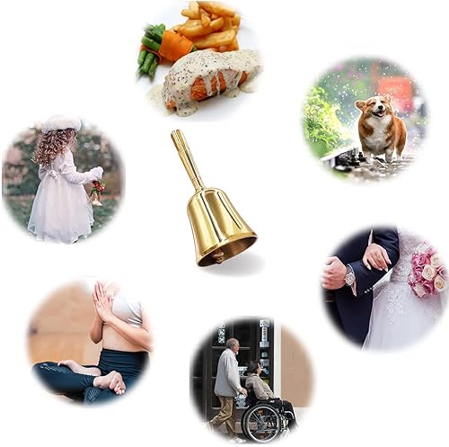 Miniatura 4 de Hourwof Campana de llamada de mano fuerte, campana de cena de latón macizo Campana de servicio Campana de entrenamiento para mascotas, cascabel de