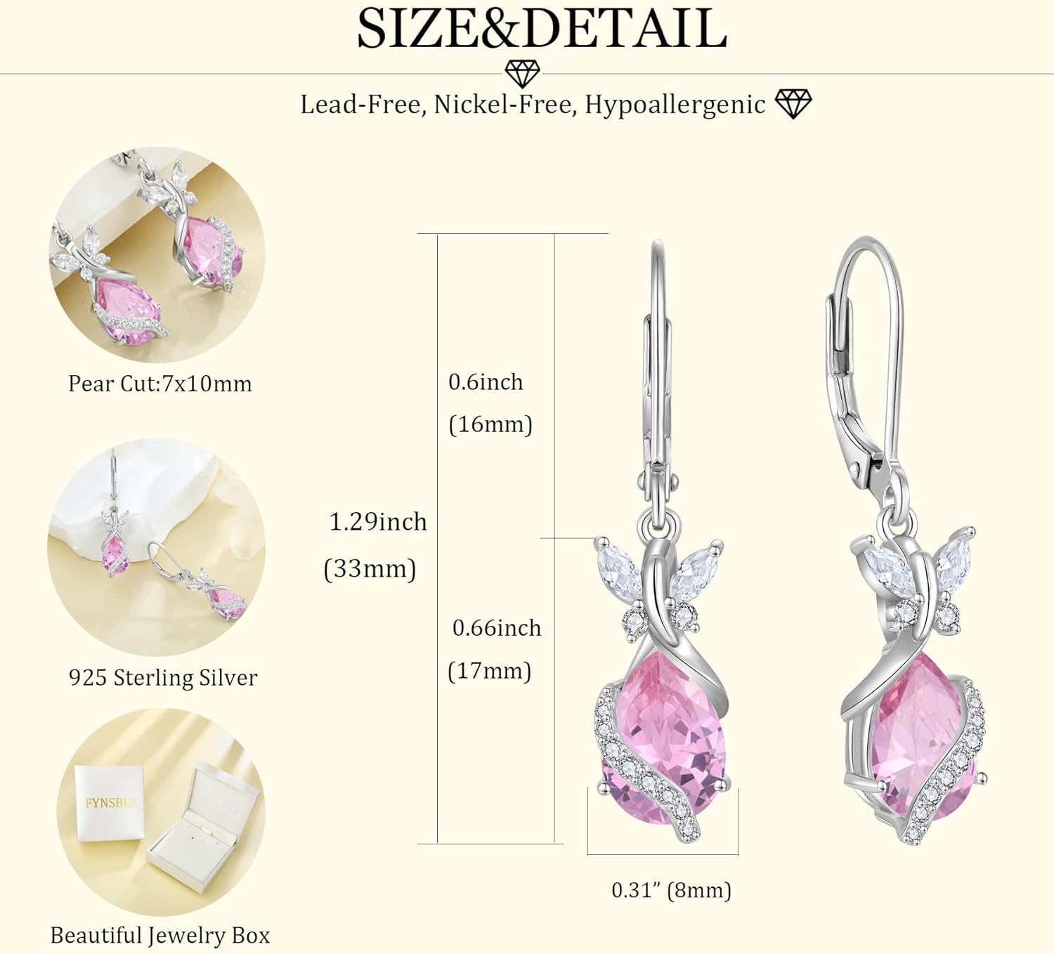 Butterfly Earrings for Women 925 Sterling Silver Birthstone Dangle Drop Leverback Earrings Hypoallergenic Jewelry for Women