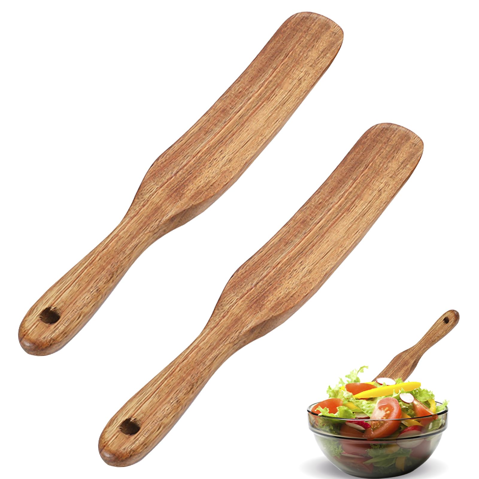 Betinyar 2pcs Wood Sourdough Spatula, Wooden Spurtle Spatula Dough Stir with Hanging Holes