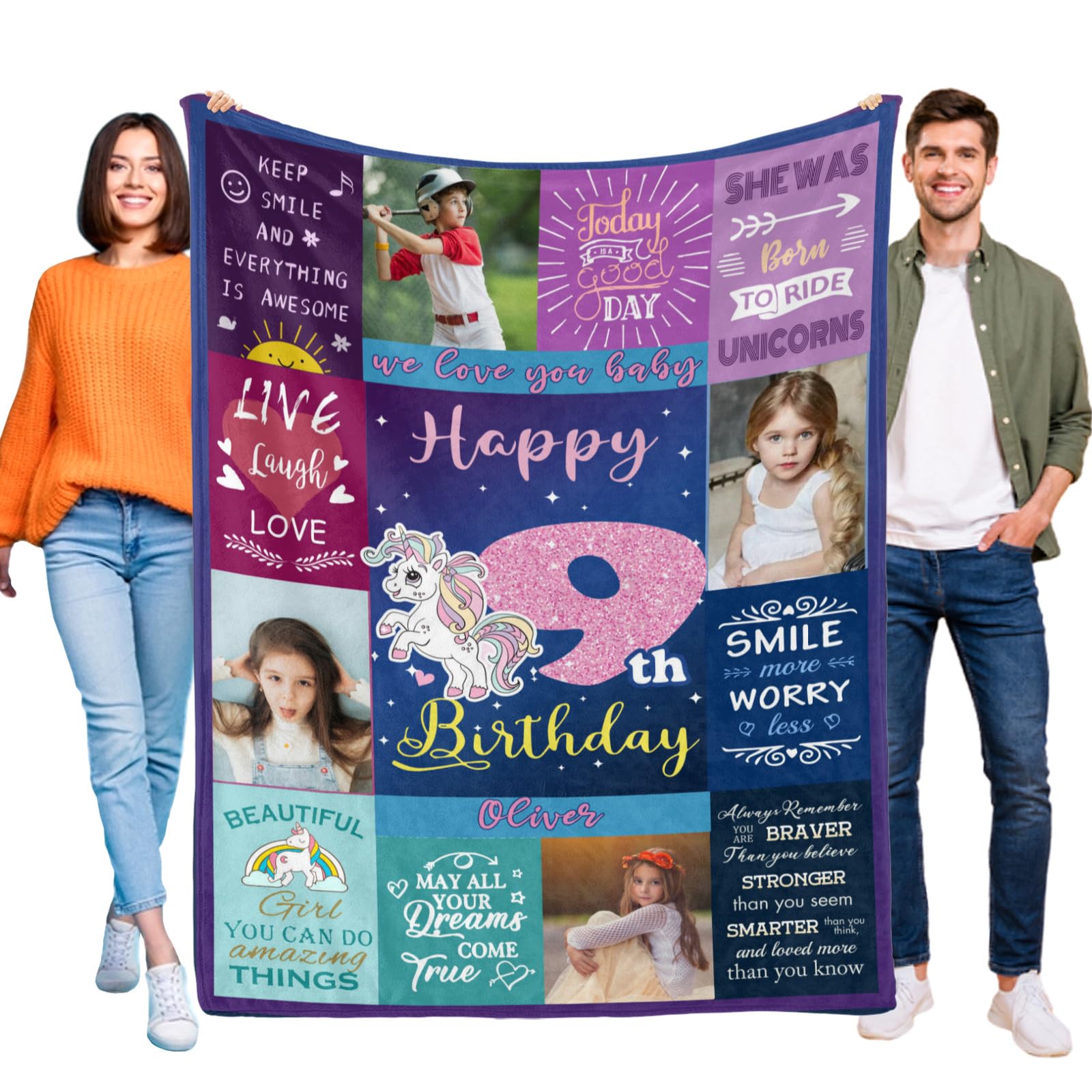 Kendt Personalised 9th Birthday Gifts for Girl Daugther Granddaughter,Niece,Custom 9th Birthday Blanket with Photos,9 Year Old Girl Birthday Presents,9th Birthday Decorations for Girls