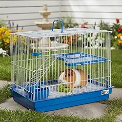 Gaiola para Roedores com Escada, Grade Aramada, Bandeja Higiênica Removível, Ideal para Coelho, Porquinho da Índia e Chinchila, Azul