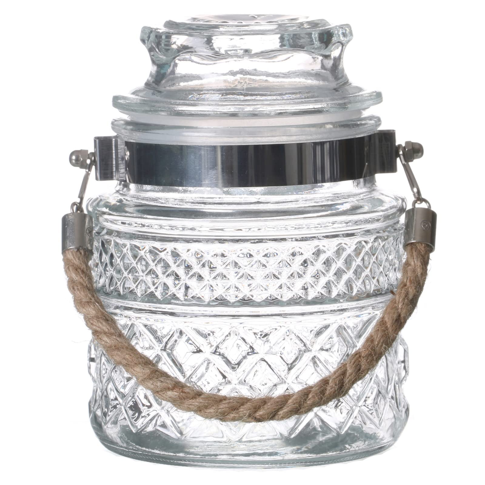 Glass Storage Jars with Handle Airtight Lid Vintage Decorative Containers Kitchen Food Preserving Jar Jute Rope Handle Push Top for Storing Candy Cookies Sweets Snacks (1000ml)