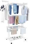 Séchoir à vêtements, séchoir à vêtements pliable à 4 niveaux, grands supports à vêtements en acier inoxydable avec 4 roulettes