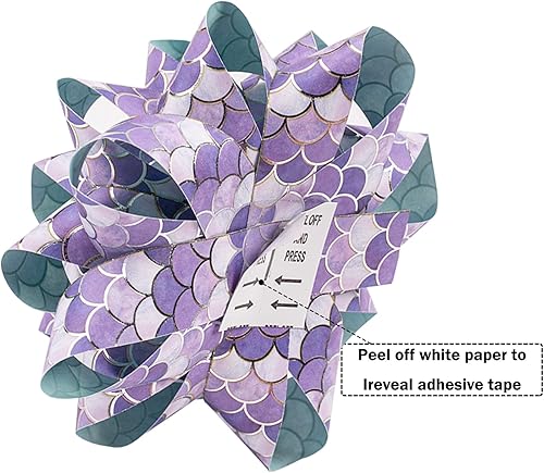Miniatura 3 de RUSPEPA - Surtido de lazos de regalo de papel de doble cara - Diseño de sirena, verde y morado para primavera, vacaciones, cumpleaños, boda, baby