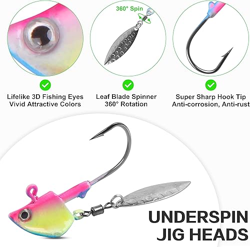 Miniatura 2 de Cabezas de plantilla de pesca Underspin Jig Head Hooks con hoja giratoria Underspin Swimbait ganchos debajo de Spinner jig Heads para lubina, trucha