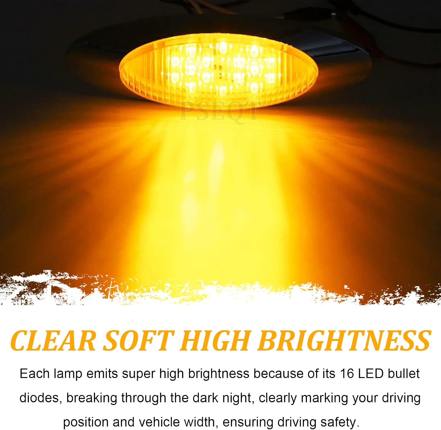 PSEQT 6.5'' Oval LED Side Marker Lights Trailer Clearance Stop Turn Signal Lights w/Red Lens Surface Mount 16LED Fender Front Rear Running Light Waterproof for Truck Pickup Caravan RV Bus (Amber)