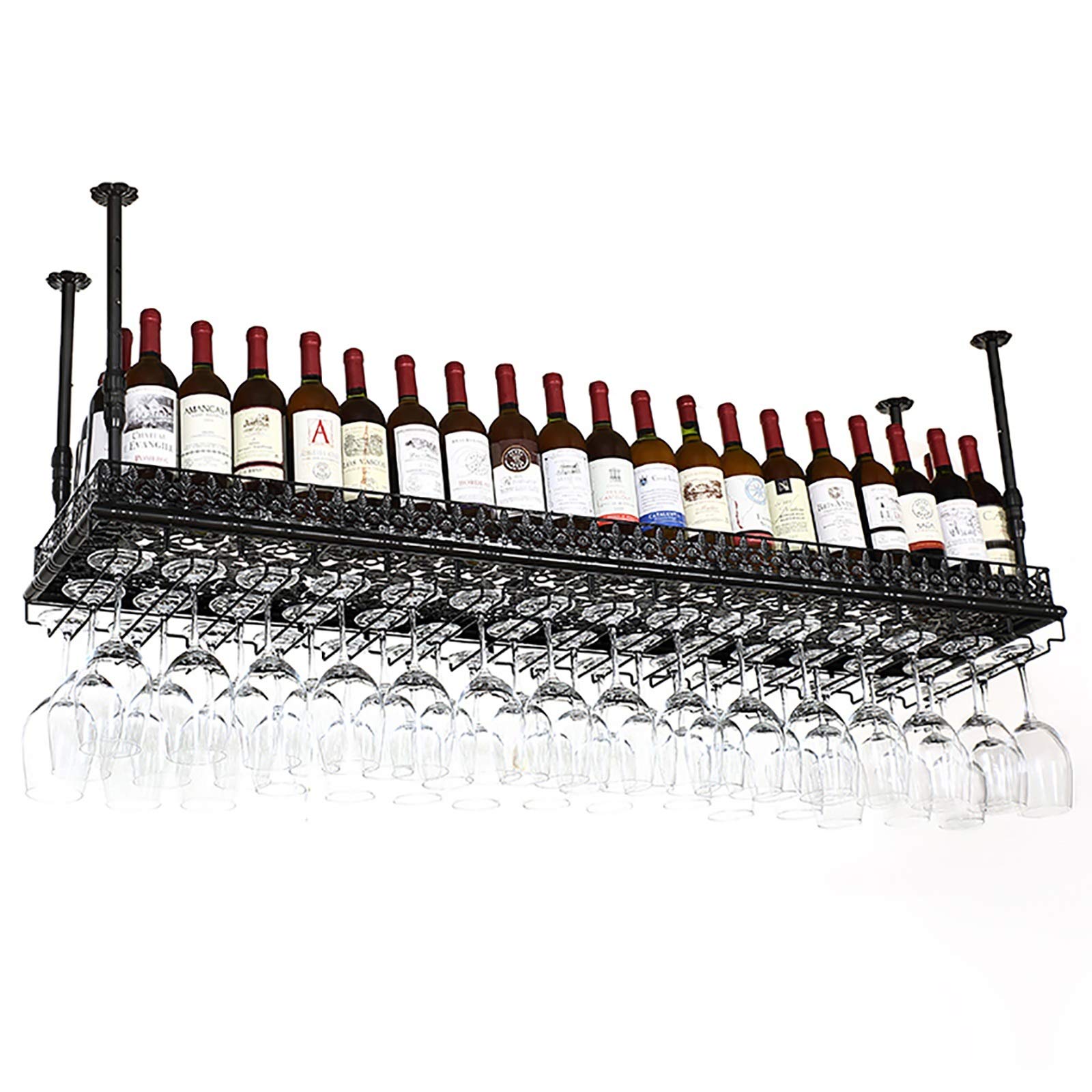 ELEdvb Wine Rack, Ceiling Wine Racks, Industrial Vintage Iron Wine Rack, Adjustable Height, Goblet Stemware Holder, Wine Glass Holder, for Bars Restaurants and Kitchens/60Cm (60cm)