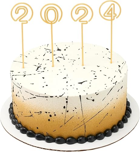 Miniatura 6 de DecoSet 2024 - Kit de decoración para tartas, 4 piezas para tartas, palillos dorados, exhibición de celebración reutilizable para pasteles de