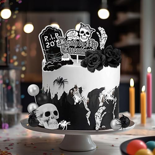 Miniatura 5 de Decoraciones de 30 cumpleaños de Death to My 20  Decoración negra para tarta funeral de Rip to My 20 y decoraciones para ella y él  Decoración para