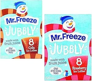 Mr. Freeze Jubbly Ice Lollies Cola, Strawberry, 8 x 62ml Each, Total 16 ...