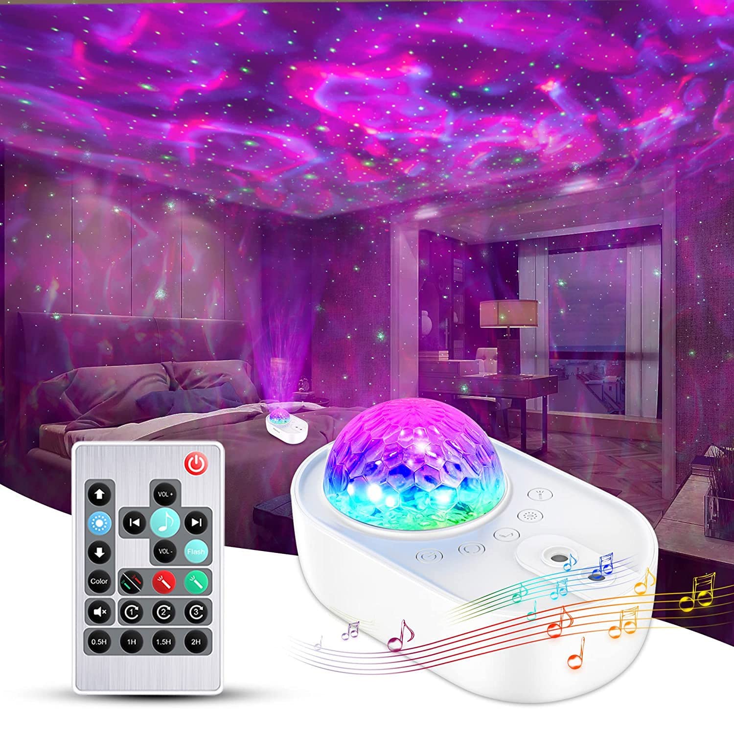 Proyector de Estrellas, proyector de luz Nocturna 3 en 1 con Control Remoto, Altavoz de música Bluetooth para Dormitorio/Fiesta/decoración del hogar, proyector de Cielo estrel