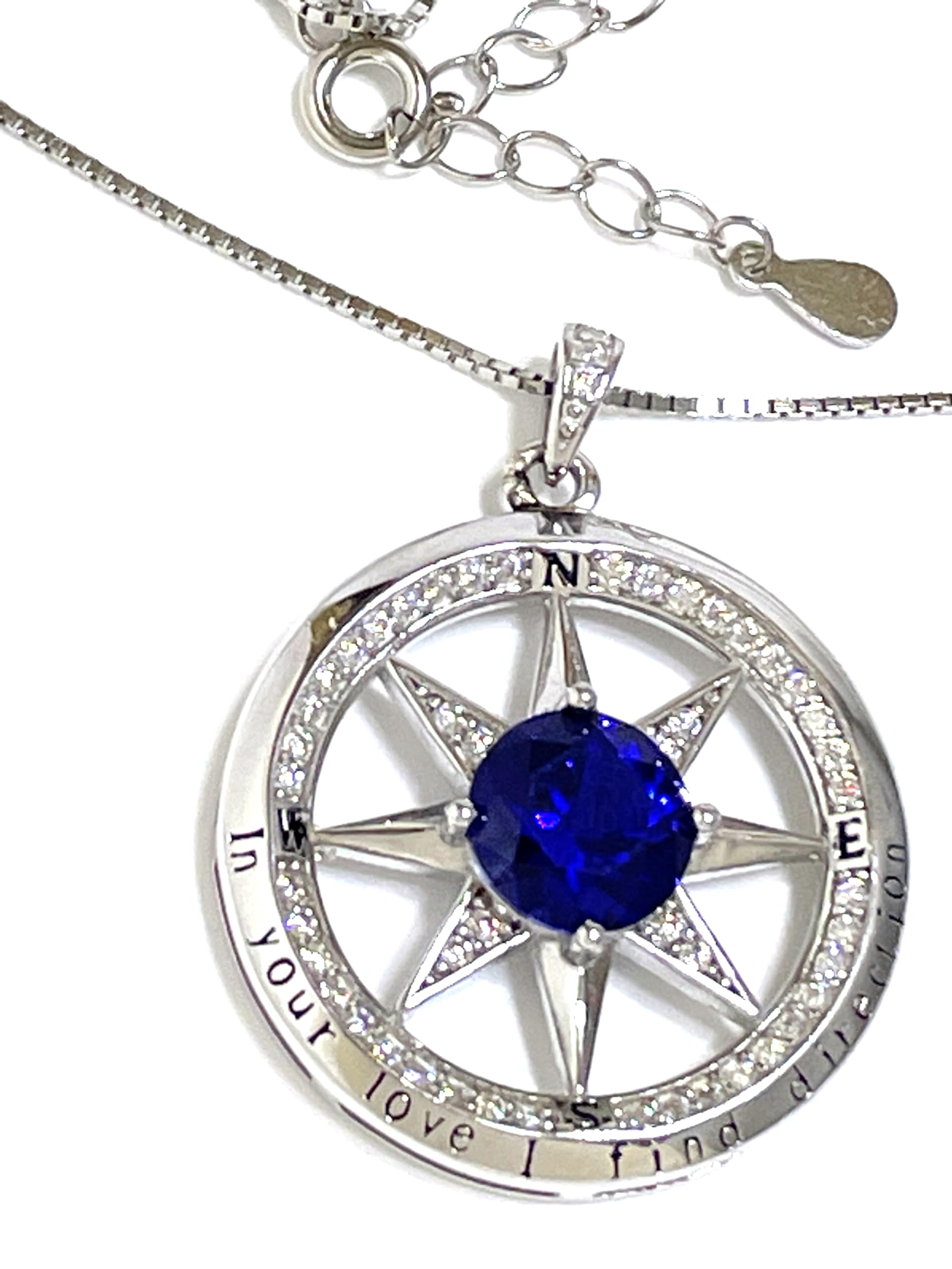 PierreLorren 3.5ctw Natural Sapphire Jewelry Diamond Compass Necklace White Gold 18k Sterling Silver 925 CERTIFIED Sapphire 45th Wedding Anniversary Sapphire Diamond Necklace for her Birthday HANDMADE