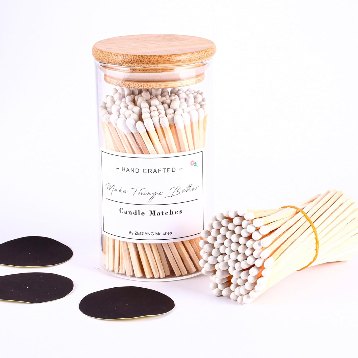 150Pcs 4'' White Matches in a Jar with Striker, Glass Match
