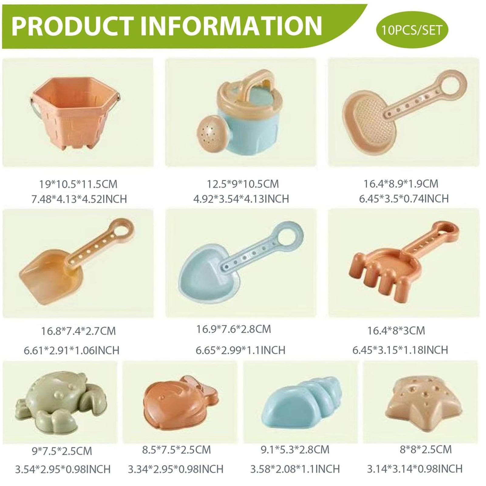 Set De 10 Juguetes De Playa Para Niños – Cubo, Pala, Rastrillo Y Moldes De Estrella De Mar, Colores Vivos, Bordes Seguros, Ideales Para Arena Y Piscina, Regalo De Verano